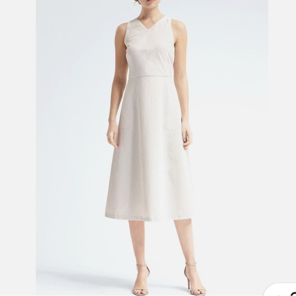 Banana Republic Pinstripe Fit and Flare Dress, white, size 10